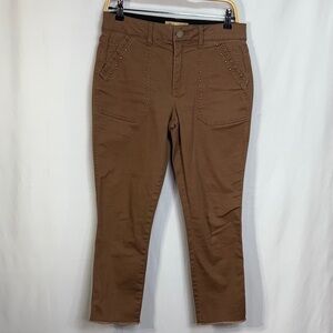 🍡 Democracy copper Cropped Jeans w Stud Accents and fray raw hem Ab technology